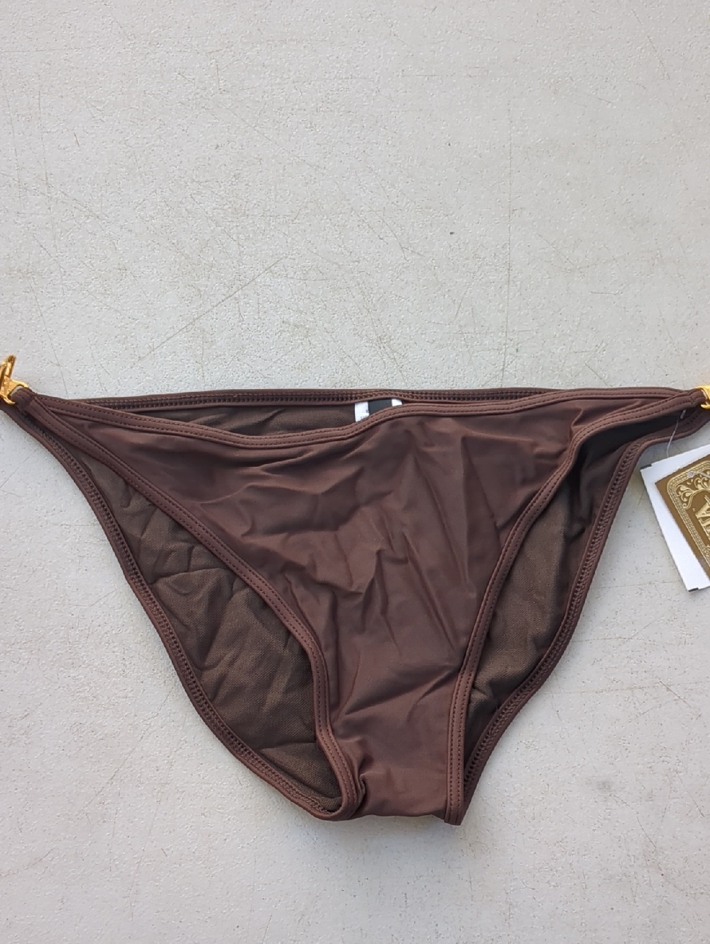 Nicolita Chocolate Brown Bikini Bottom with Gold Hardware